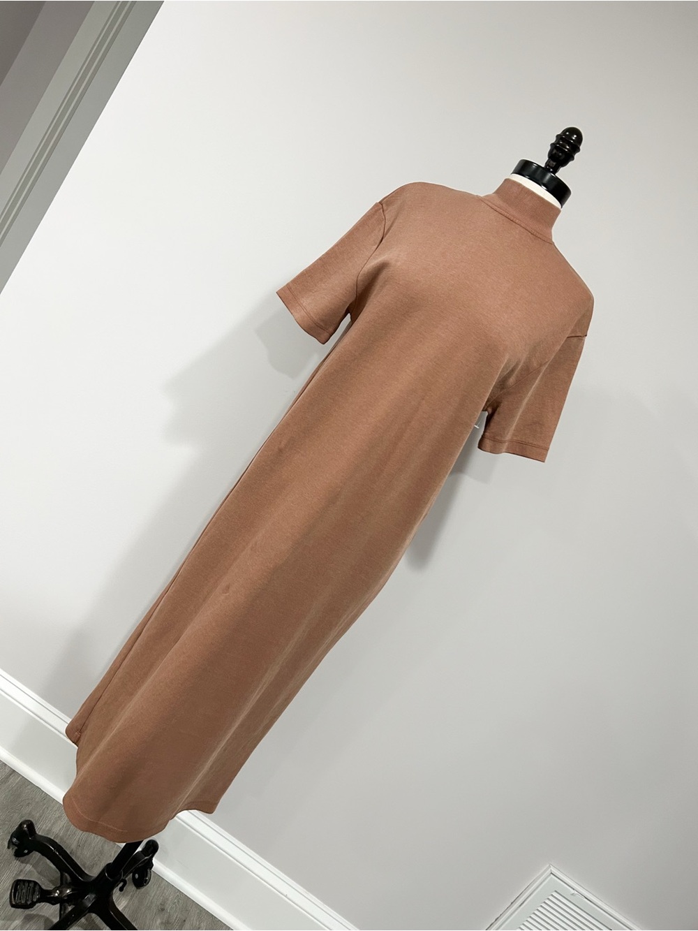Zara Ribbed Mock Neck Maxi Dress in Tan Brown